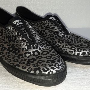 Keds Black & Metallic Silver Animal Print Sneakers